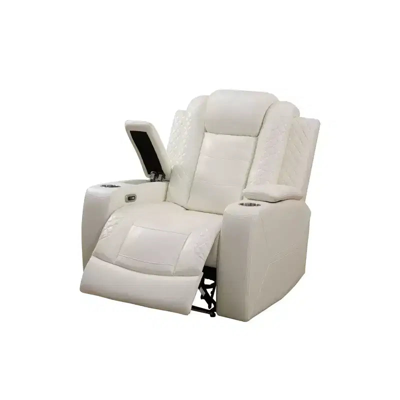 Fauteuil inclinable électrique MAYEERTY, fauteuil relax en cuir avec port USB, rangement et porte-gobelet pour salon, blanc