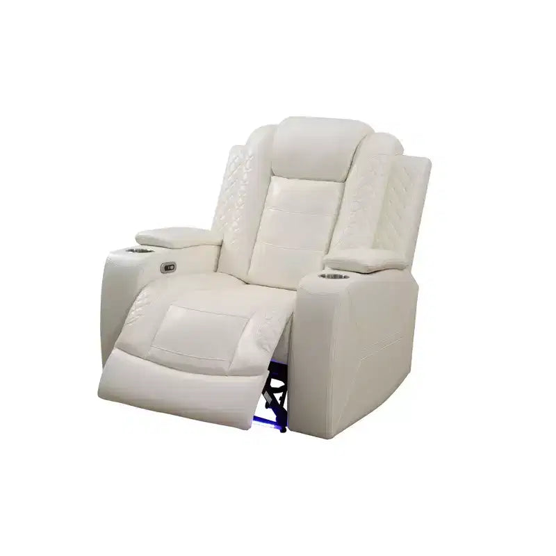 Fauteuil inclinable électrique MAYEERTY, fauteuil relax en cuir avec port USB, rangement et porte-gobelet pour salon, blanc