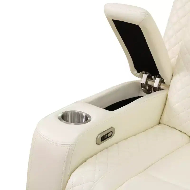 Fauteuil inclinable électrique MAYEERTY, fauteuil relax en cuir avec port USB, rangement et porte-gobelet pour salon, blanc