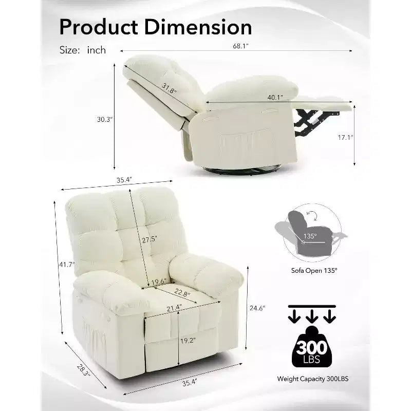 Fauteuil inclinable, pivotant et basculant COZONY pour adulte, avec rembourrage épais en chenille, inclinaison manuelle, repose-pieds, pivotant à 360°, pour salon/chambre d'enfant