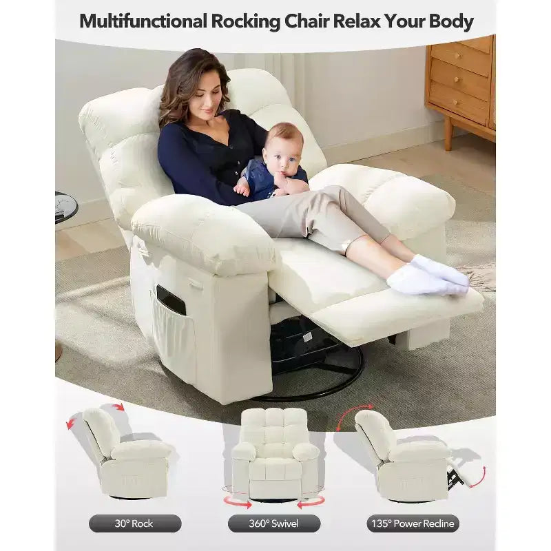 Fauteuil inclinable, pivotant et basculant COZONY pour adulte, avec rembourrage épais en chenille, inclinaison manuelle, repose-pieds, pivotant à 360°, pour salon/chambre d'enfant