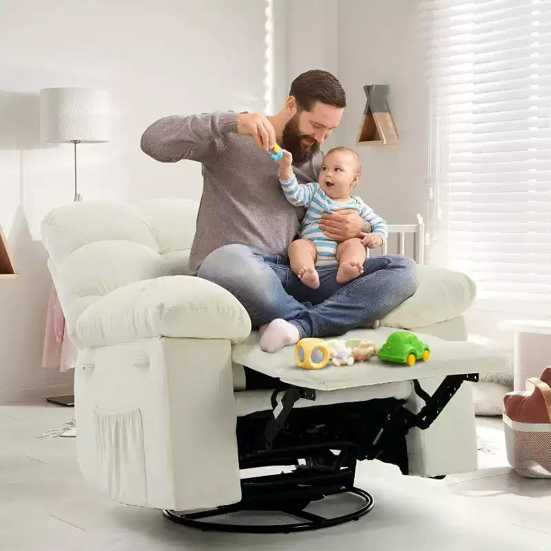 Fauteuil inclinable, pivotant et basculant COZONY pour adulte, avec rembourrage épais en chenille, inclinaison manuelle, repose-pieds, pivotant à 360°, pour salon/chambre d'enfant