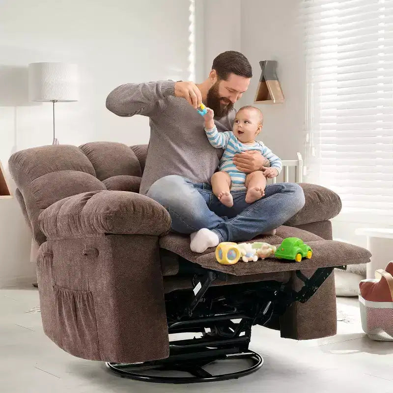 Fauteuil inclinable, pivotant et basculant COZONY pour adulte, avec rembourrage épais en chenille, inclinaison manuelle, repose-pieds, pivotant à 360°, pour salon/chambre d'enfant
