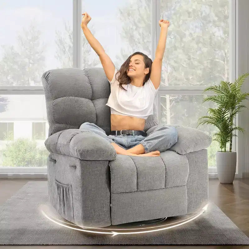 Fauteuil inclinable, pivotant et basculant COZONY pour adulte, avec rembourrage épais en chenille, inclinaison manuelle, repose-pieds, pivotant à 360°, pour salon/chambre d'enfant