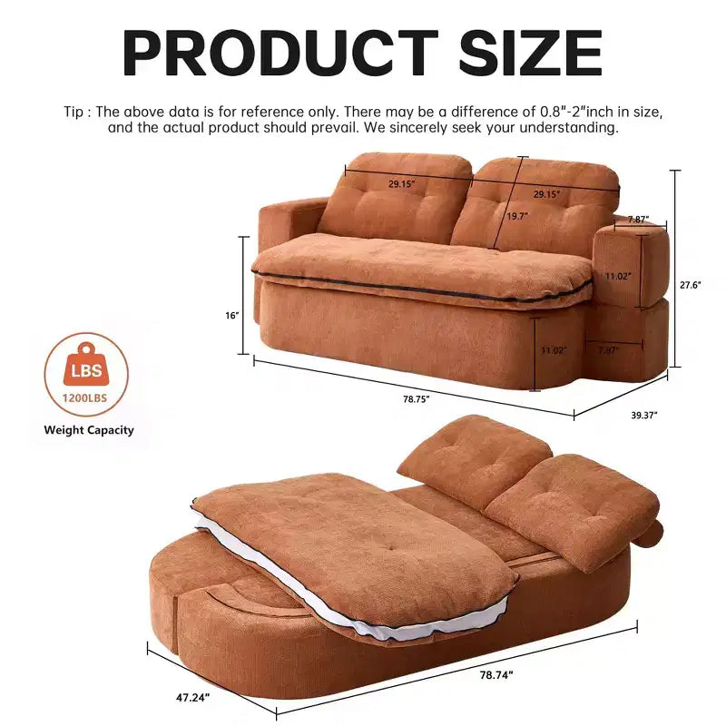 Canapé-lit convertible moderne Okak en tissu chenille pour salon et chambre à coucher, fauteuil inclinable avec dossier confortable et oreillers