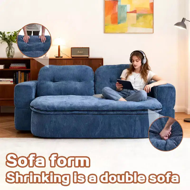 Canapé-lit convertible moderne Okak en tissu chenille pour salon et chambre à coucher, fauteuil inclinable avec dossier confortable et oreillers
