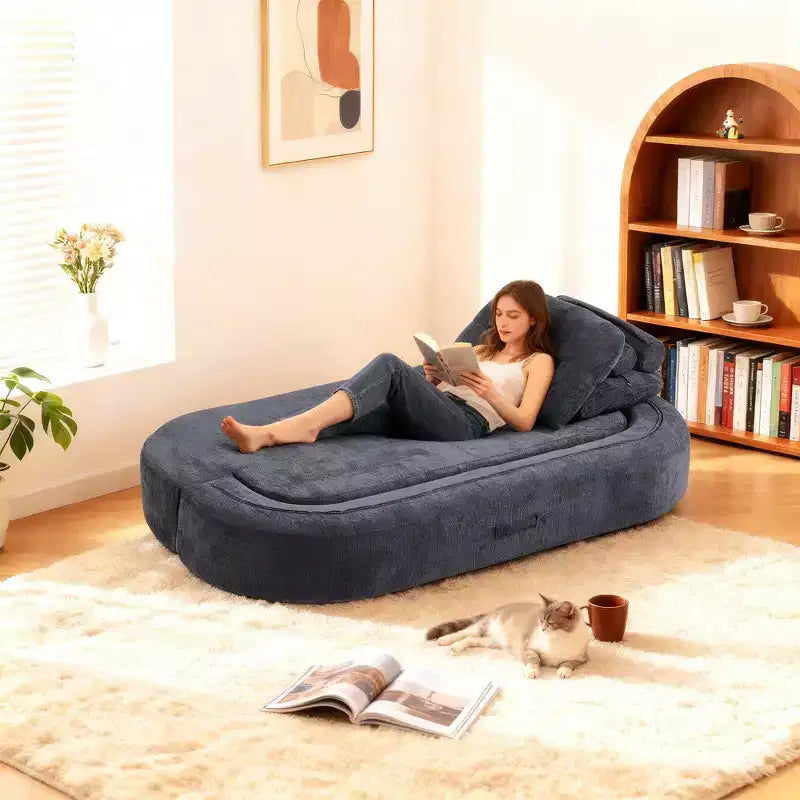 Canapé-lit convertible moderne Okak en tissu chenille pour salon et chambre à coucher, fauteuil inclinable avec dossier confortable et oreillers