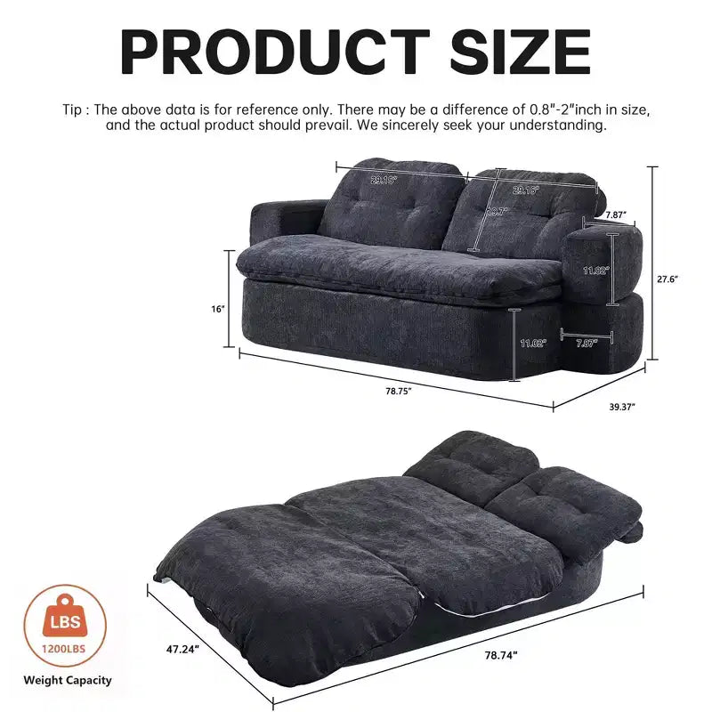 Canapé-lit convertible moderne Okak en tissu chenille pour salon et chambre à coucher, fauteuil inclinable avec dossier confortable et oreillers
