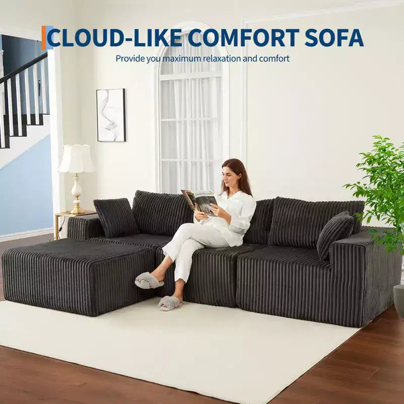 Canapé en velours côtelé, canapé modulaire sectionnel avec assise profonde, canapé confortable en mousse à mémoire de forme pour salon et chambre à coucher