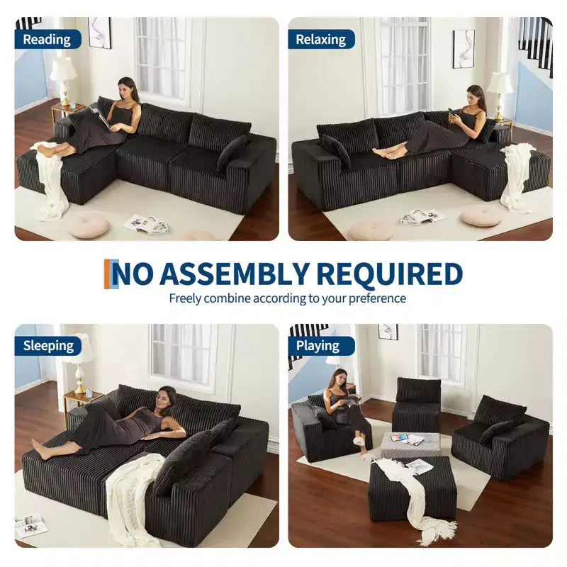 Canapé en velours côtelé, canapé modulaire sectionnel avec assise profonde, canapé confortable en mousse à mémoire de forme pour salon et chambre à coucher