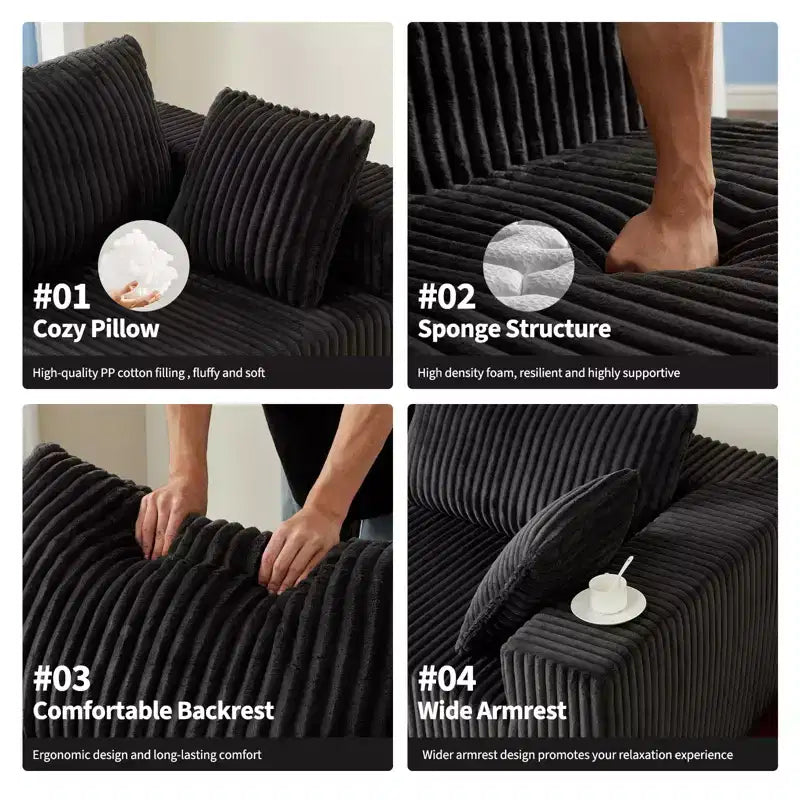 Canapé en velours côtelé, canapé modulaire sectionnel avec assise profonde, canapé confortable en mousse à mémoire de forme pour salon et chambre à coucher