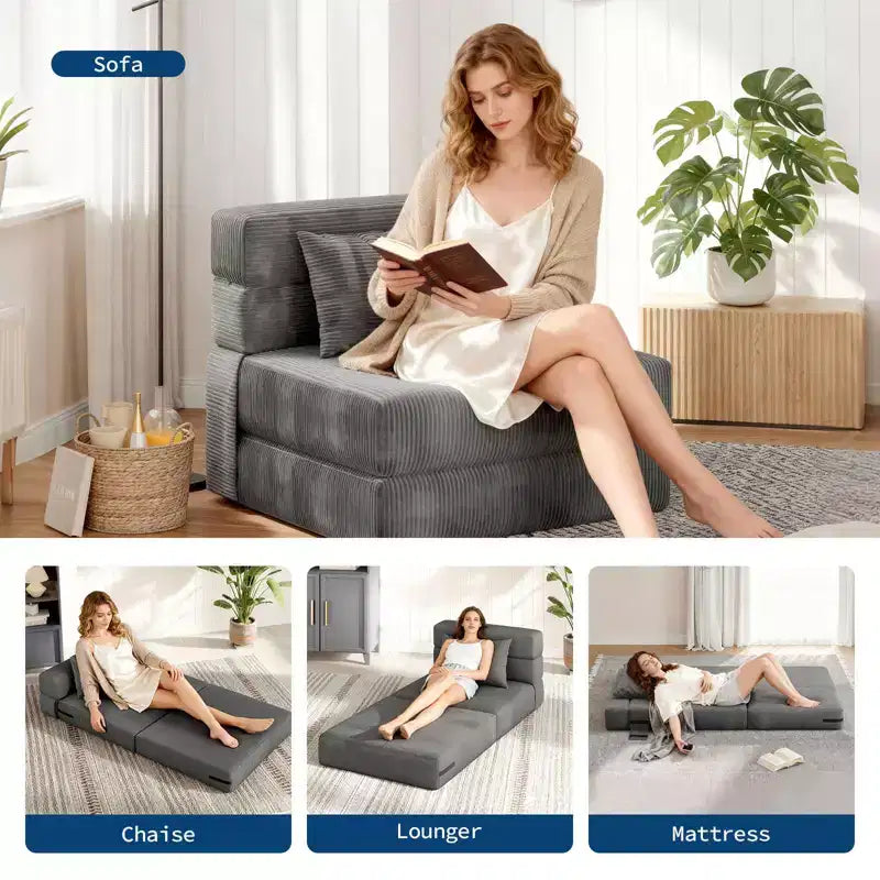 Canapé-lit pliant 72 x 28 x 6 pouces, chaise de couchage, futon convertible avec oreiller, matelas pliable une place pour salon, dortoir, appartement