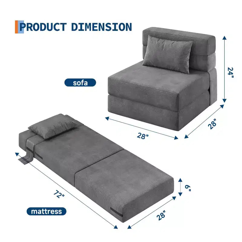 Canapé-lit pliant 72 x 28 x 6 pouces, chaise de couchage, futon convertible avec oreiller, matelas pliable une place pour salon, dortoir, appartement
