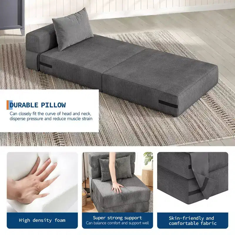 Canapé-lit pliant 72 x 28 x 6 pouces, chaise de couchage, futon convertible avec oreiller, matelas pliable une place pour salon, dortoir, appartement