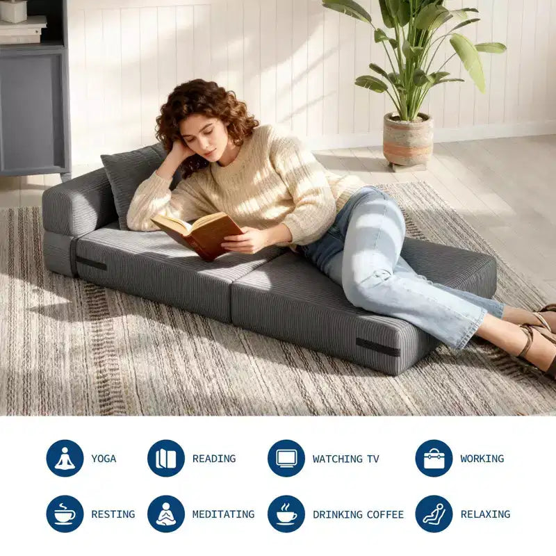 Canapé-lit pliant 72 x 28 x 6 pouces, chaise de couchage, futon convertible avec oreiller, matelas pliable une place pour salon, dortoir, appartement