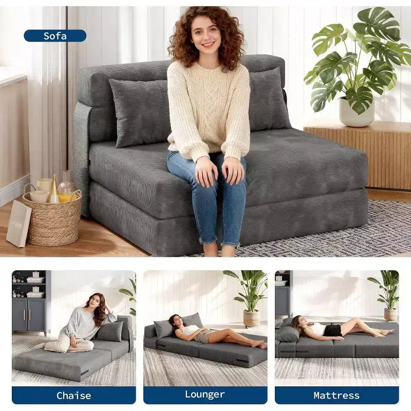 Canapé-lit et fauteuil-lit pliant 4 en 1, causeuse convertible dépliable de 193 cm avec oreiller, chaise longue tuftée pour salon, chambre à coucher