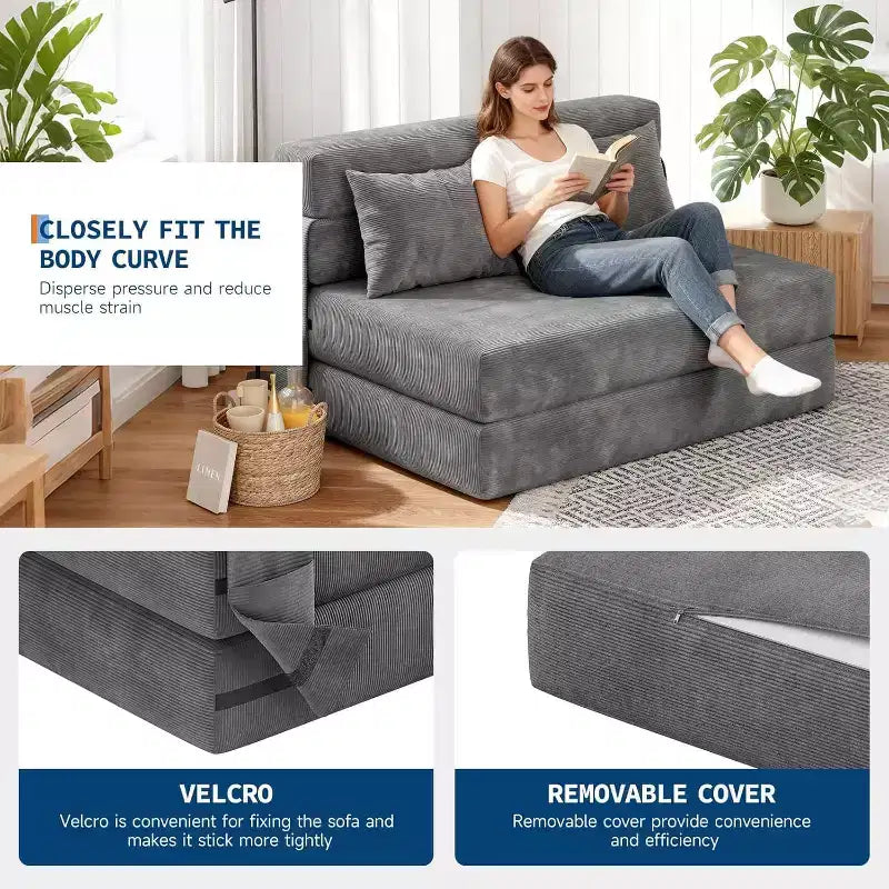 Canapé-lit et fauteuil-lit pliant 4 en 1, causeuse convertible dépliable de 193 cm avec oreiller, chaise longue tuftée pour salon, chambre à coucher