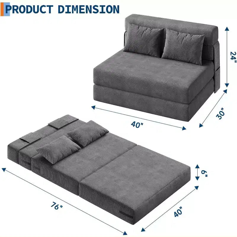 Canapé-lit et fauteuil-lit pliant 4 en 1, causeuse convertible dépliable de 193 cm avec oreiller, chaise longue tuftée pour salon, chambre à coucher