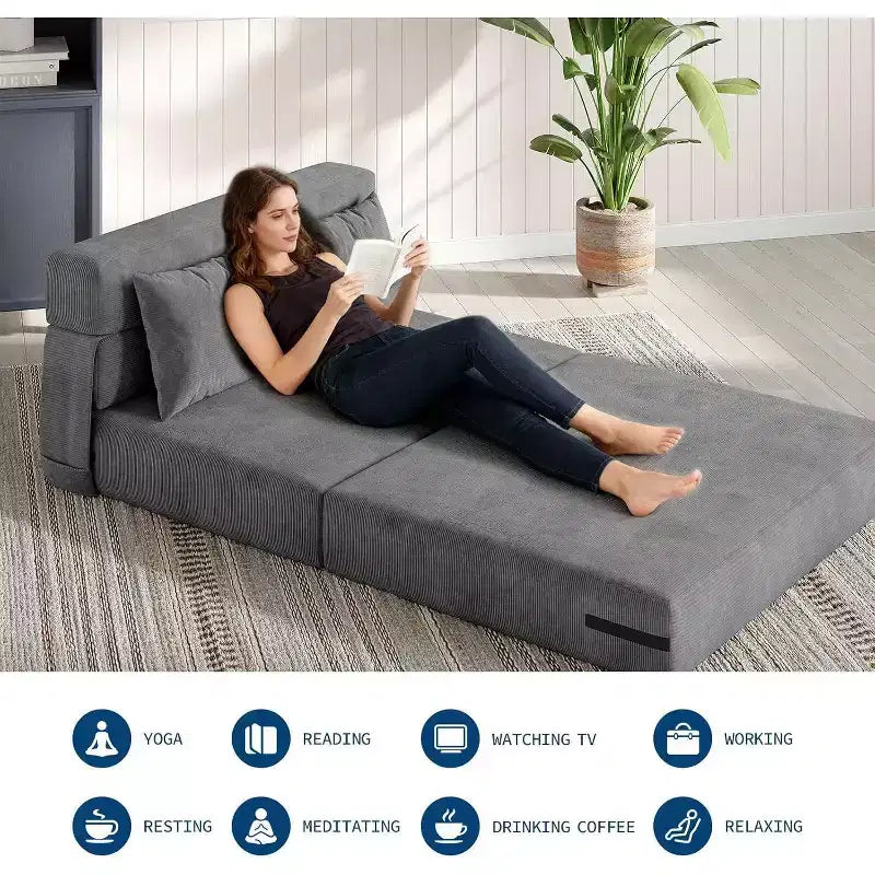 Canapé-lit et fauteuil-lit pliant 4 en 1, causeuse convertible dépliable de 193 cm avec oreiller, chaise longue tuftée pour salon, chambre à coucher