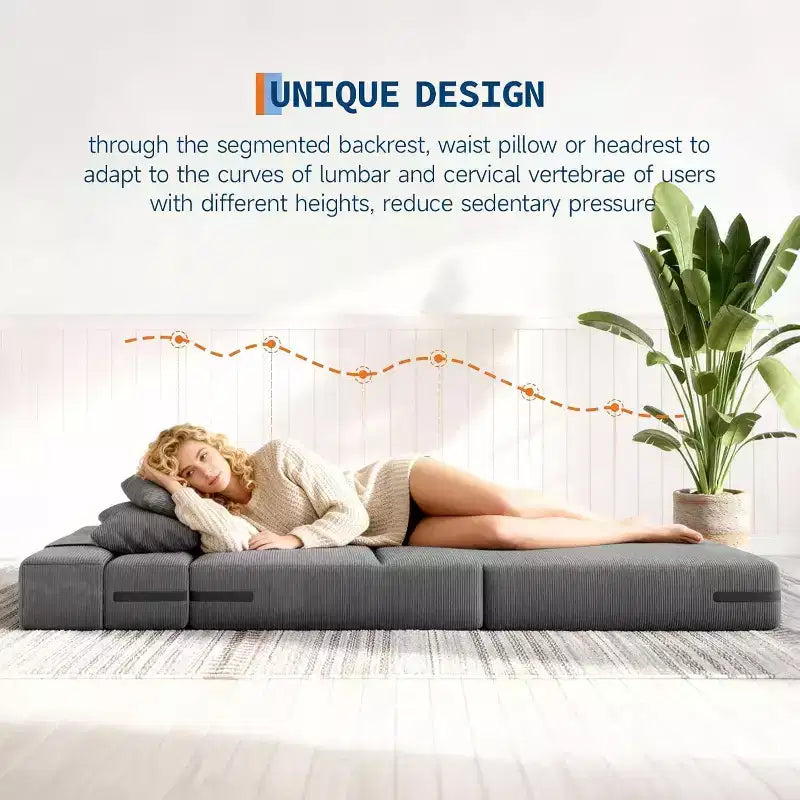 Canapé-lit et fauteuil-lit pliant 4 en 1, causeuse convertible dépliable de 193 cm avec oreiller, chaise longue tuftée pour salon, chambre à coucher