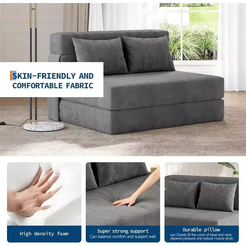 Canapé-lit pliant et fauteuil convertible 4-en-1, Causeuse dépliable de 203 cm avec oreiller, Canapé de sol capitonné pour Salon, Chambre, Chambre d'amis