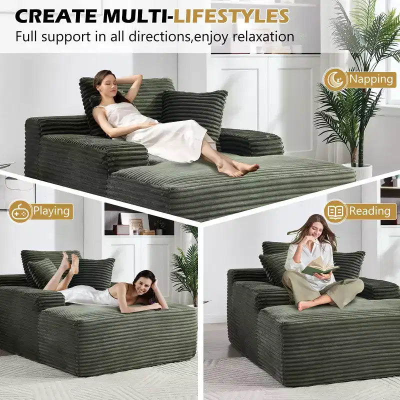 Okak Canapé-futon de sol moderne surdimensionné en velours avec oreillers moelleux, canapé-lit confortable pour salon, appartement