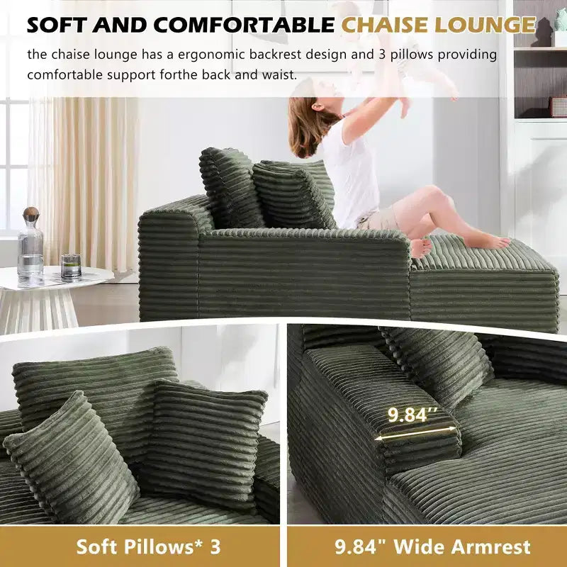 Okak Canapé-futon de sol moderne surdimensionné en velours avec oreillers moelleux, canapé-lit confortable pour salon, appartement