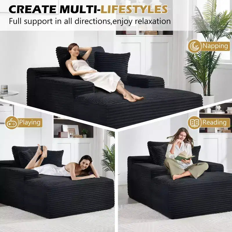 Okak Canapé-futon de sol moderne surdimensionné en velours avec oreillers moelleux, canapé-lit confortable pour salon, appartement