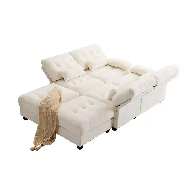 Canapé 4 places en chenille Whisen 119, canapé sectionnel et causeuse avec 2 poufs, dossier réglable, 4 coussins décoratifs