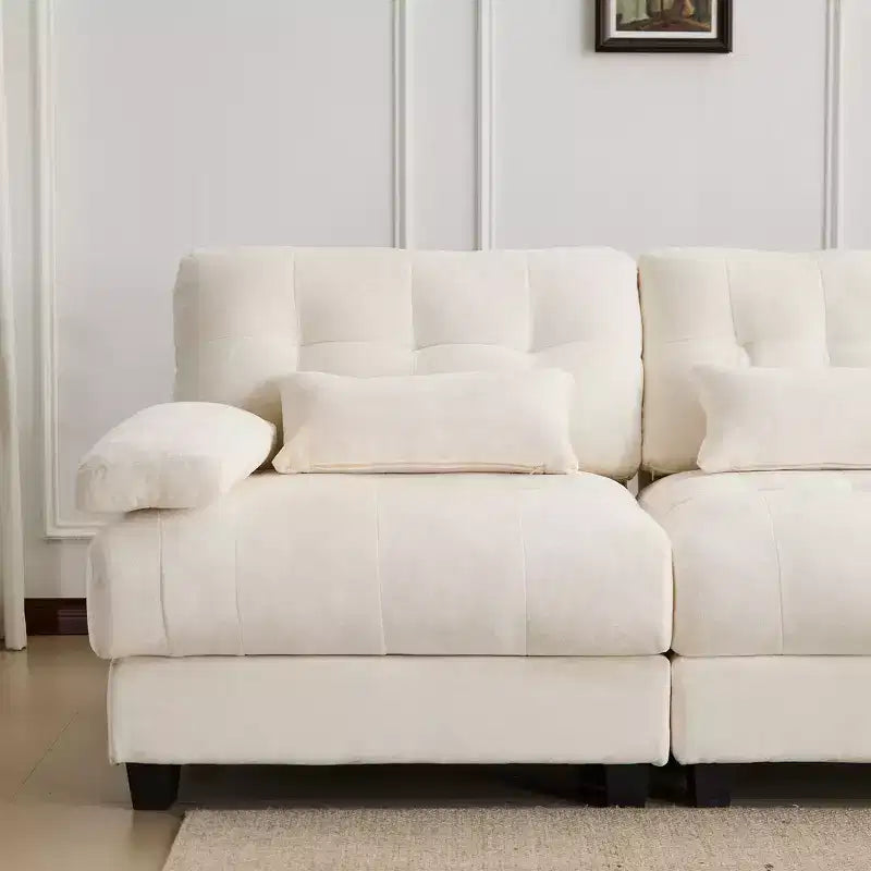 Canapé 4 places en chenille Whisen 119, canapé sectionnel et causeuse avec 2 poufs, dossier réglable, 4 coussins décoratifs