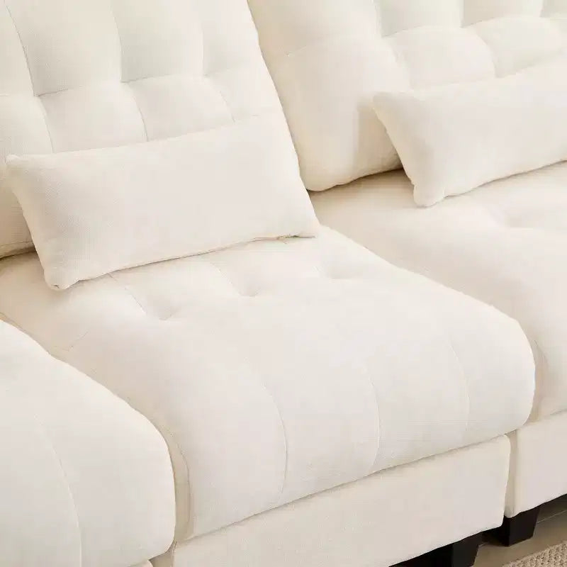 Canapé 4 places en chenille Whisen 119, canapé sectionnel et causeuse avec 2 poufs, dossier réglable, 4 coussins décoratifs