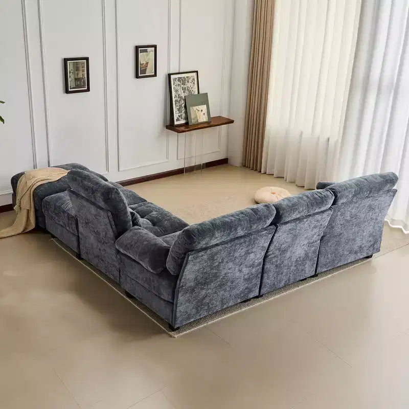 Canapé 4 places en chenille Whisen 119, canapé sectionnel et causeuse avec 2 poufs, dossier réglable, 4 coussins décoratifs