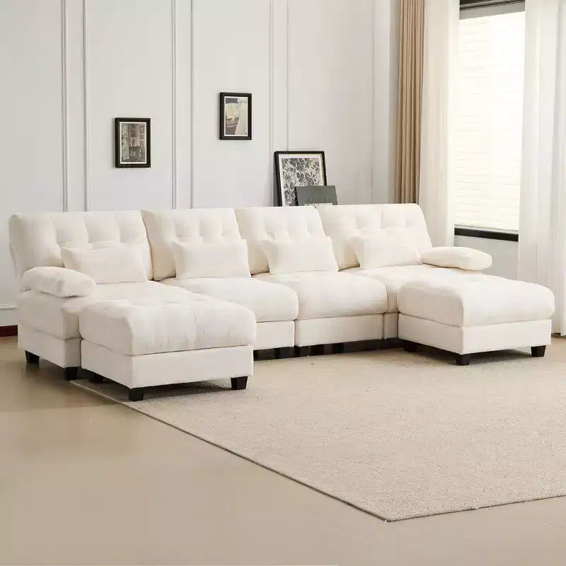 Canapé 4 places en chenille Whisen 119, canapé sectionnel et causeuse avec 2 poufs, dossier réglable, 4 coussins décoratifs