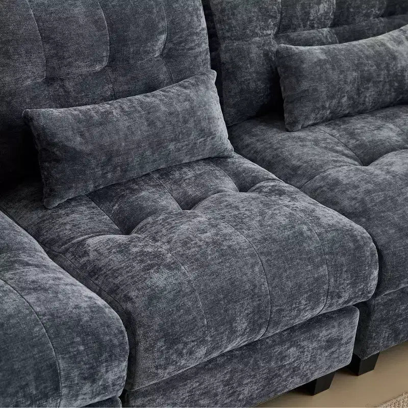 Canapé 4 places en chenille Whisen 119, canapé sectionnel et causeuse avec 2 poufs, dossier réglable, 4 coussins décoratifs