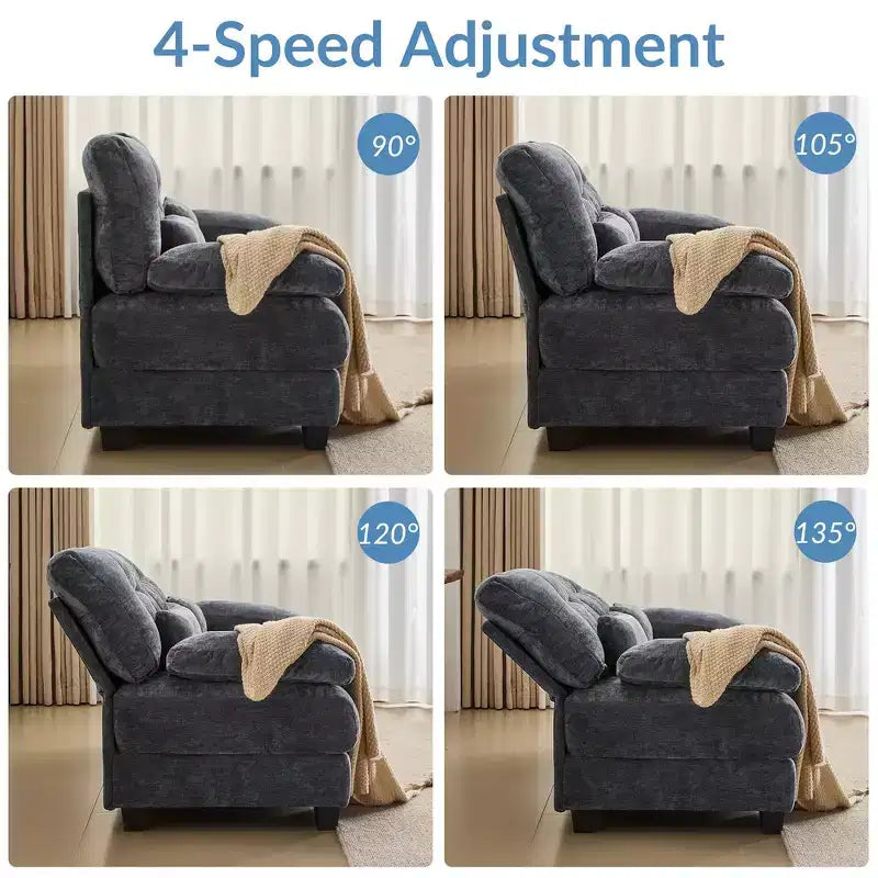 Canapé 4 places en chenille Whisen 119, canapé sectionnel et causeuse avec 2 poufs, dossier réglable, 4 coussins décoratifs