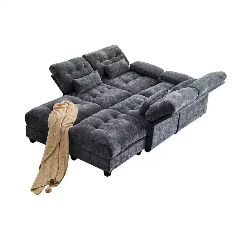 Canapé 4 places en chenille Whisen 119, canapé sectionnel et causeuse avec 2 poufs, dossier réglable, 4 coussins décoratifs