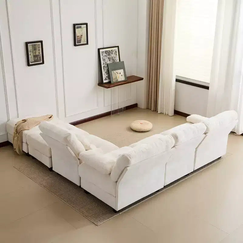 Canapé 4 places en chenille Whisen 119, canapé sectionnel et causeuse avec 2 poufs, dossier réglable, 4 coussins décoratifs