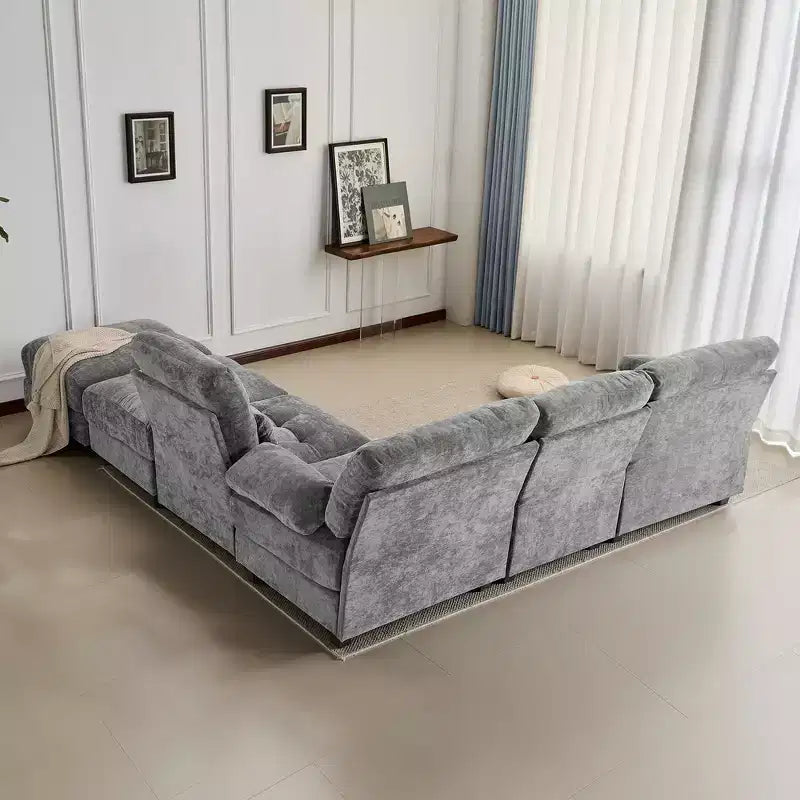 Canapé 4 places en chenille Whisen 119, canapé sectionnel et causeuse avec 2 poufs, dossier réglable, 4 coussins décoratifs