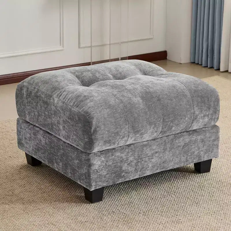 Canapé 4 places en chenille Whisen 119, canapé sectionnel et causeuse avec 2 poufs, dossier réglable, 4 coussins décoratifs