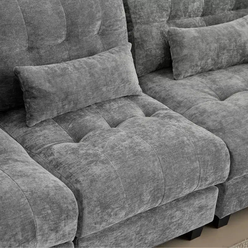 Canapé 4 places en chenille Whisen 119, canapé sectionnel et causeuse avec 2 poufs, dossier réglable, 4 coussins décoratifs