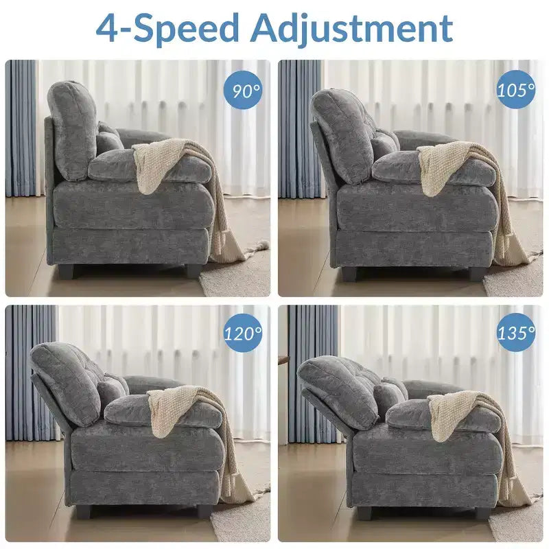 Canapé 4 places en chenille Whisen 119, canapé sectionnel et causeuse avec 2 poufs, dossier réglable, 4 coussins décoratifs