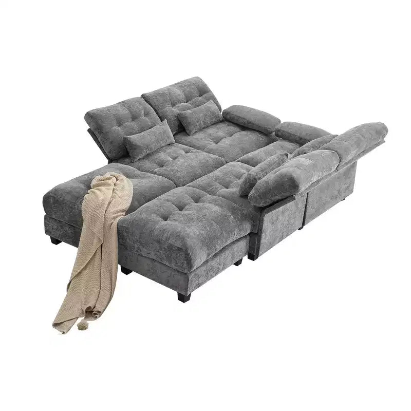 Canapé 4 places en chenille Whisen 119, canapé sectionnel et causeuse avec 2 poufs, dossier réglable, 4 coussins décoratifs