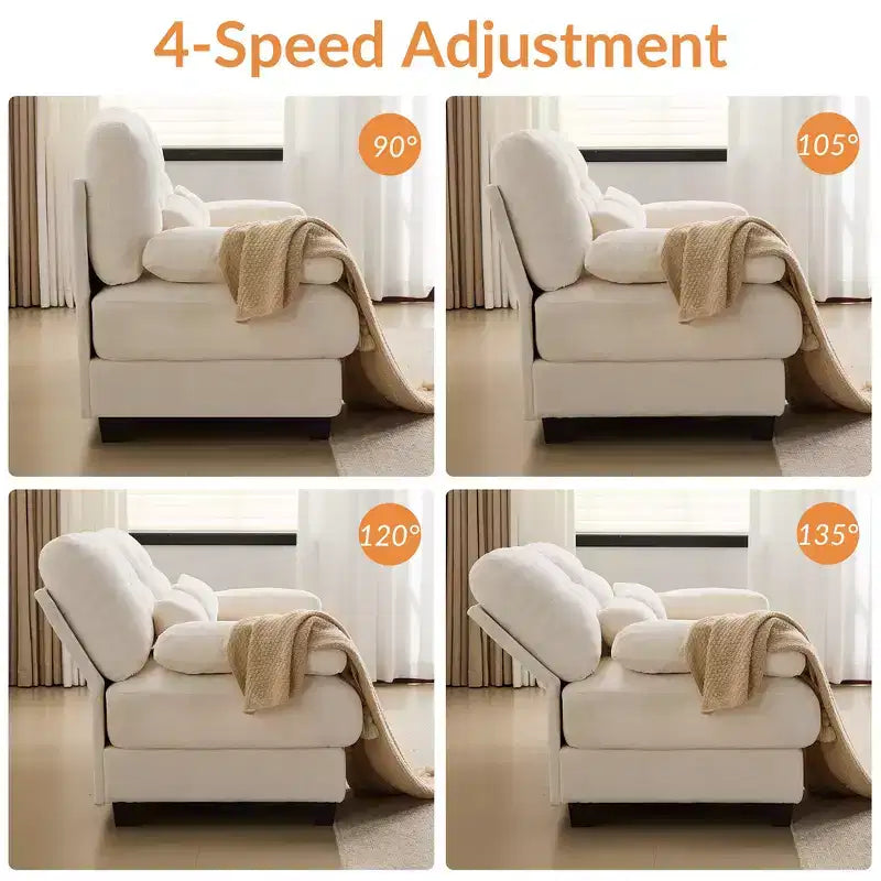Canapé 4 places en chenille Whisen 119, canapé sectionnel et causeuse avec 2 poufs, dossier réglable, 4 coussins décoratifs