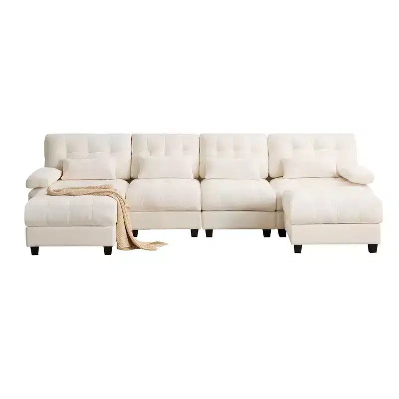 Canapé 4 places en chenille Whisen 119, canapé sectionnel et causeuse avec 2 poufs, dossier réglable, 4 coussins décoratifs