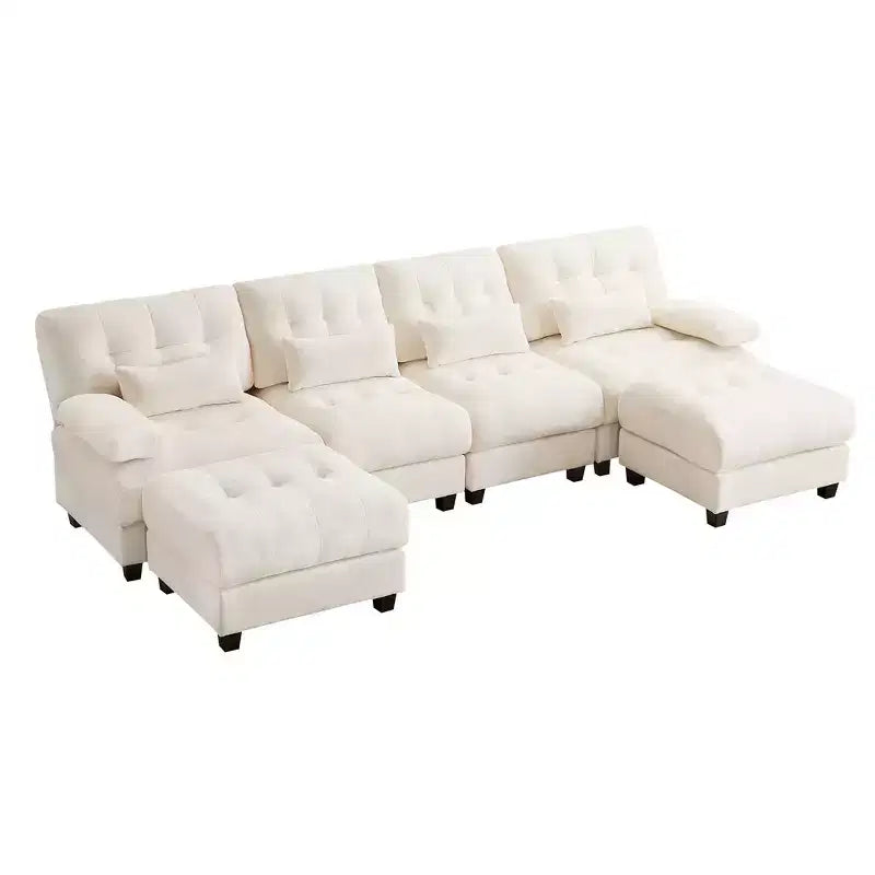 Canapé 4 places en chenille Whisen 119, canapé sectionnel et causeuse avec 2 poufs, dossier réglable, 4 coussins décoratifs