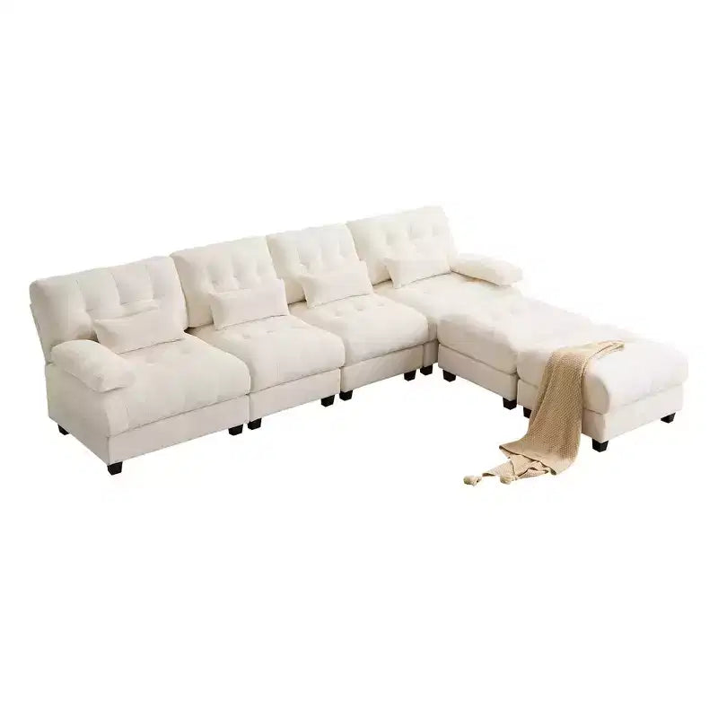Canapé 4 places en chenille Whisen 119, canapé sectionnel et causeuse avec 2 poufs, dossier réglable, 4 coussins décoratifs