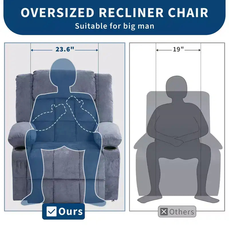 Fauteuil inclinable releveur grande taille, Fauteuil inclinable large surdimensionné, Poches latérales et porte-gobelet, Fauteuil inclinable pivotant et à bascule à 360°, Pour salon, Maison
