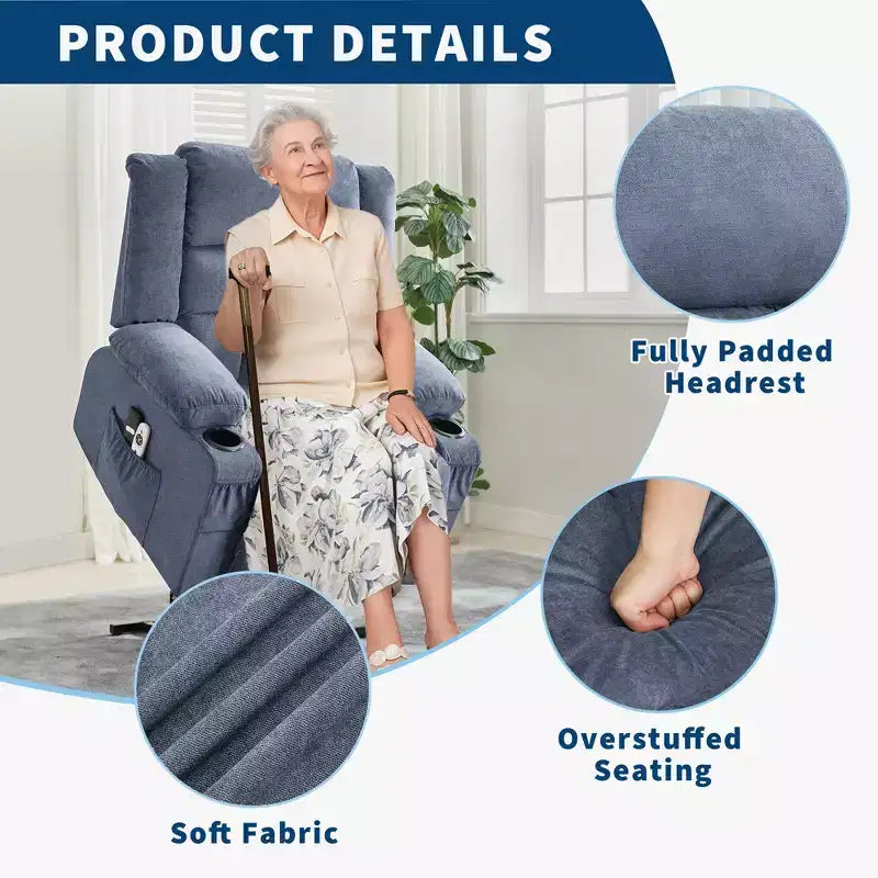Fauteuil inclinable releveur grande taille, Fauteuil inclinable large surdimensionné, Poches latérales et porte-gobelet, Fauteuil inclinable pivotant et à bascule à 360°, Pour salon, Maison