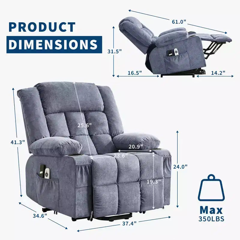 Fauteuil inclinable releveur grande taille, Fauteuil inclinable large surdimensionné, Poches latérales et porte-gobelet, Fauteuil inclinable pivotant et à bascule à 360°, Pour salon, Maison