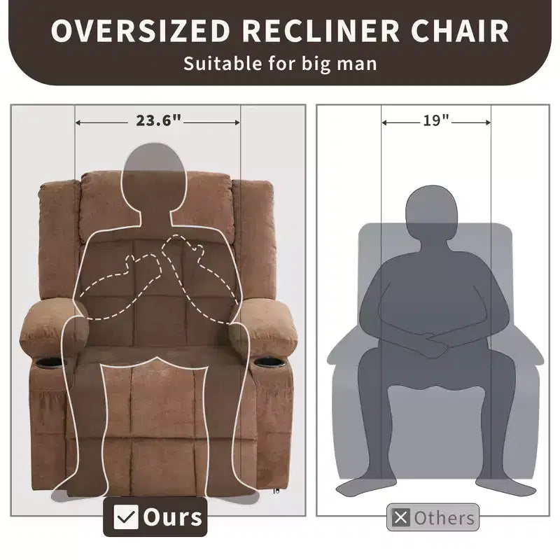 Fauteuil inclinable releveur grande taille, Fauteuil inclinable large surdimensionné, Poches latérales et porte-gobelet, Fauteuil inclinable pivotant et à bascule à 360°, Pour salon, Maison